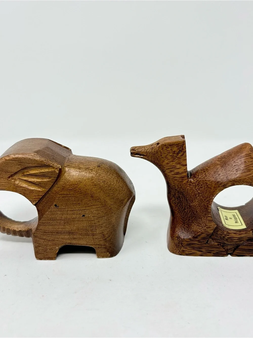 Hand Carved Wooden Safari Animals Napkin Rings Elephant and Camel
